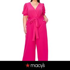 in stock Pink V-neck Jumpsuits For Work, Elegant Pink Jumpsuits And Rompers For Spring, Elegant Pink Jumpsuits And Rompers For Work, Pocket Jumpsuit, Neon Pink, In Store, Pick Up, Buy Online, Jumpsuit