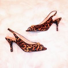 Nwot, These Are Beautiful Cheetah Print Heels. They Have Never Been Worn. They Are Leather Outsoles. The Cheetah Print Is A Soft Velvety Material. The Gold Chain On The Top Is A Nice Added Detail. The Heel Is 3.25" Tall. They Are Adorable With Jeans, Black Pants, Skirt, Or Dress. Very Versatile Shoe! Elegant Ankle Strap Heels In Leopard Print, Elegant Leopard Print Ankle Strap Heels, Elegant Leopard Print Heels With Heel Strap, Formal Leopard Print Heels With Ankle Strap, Leopard Print Open Toe Heels For Formal Occasions, Brown Low Heel Kitten Heels For Party, Brown Kitten Heels For Party, Brown Party Kitten Heels, Cheetah Print Heels