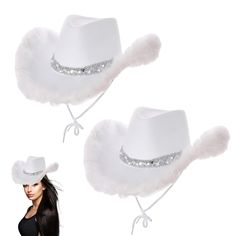 PRICES MAY VARY. Nice Gift: The women's bride cowboy hats is stylish, charming, and beautiful. A nice and thoughtful gift for yourself, your classmates, relatives, family or friends. You can aslo send this elegant party hat and sash as suitable bridal gifts for the bride, to show your good wishes. Matching and Adjustable: The women's cowboy hat is suitable for most people. Great for adults & older kids this one size fits most cowgirl hat is lightweight and comfortable to wear. Adjustable string Cowgirl Hats Western, Shopping Photos, Cowboy Hats Women, White Cowboy Hat, Halloween Friends, Cowboy Costume, Women Bride, Festival Costumes, Friends Gathering