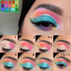 Eyeshadow Palette Tutorial, Colorful Eye Makeup Tutorial, Eyeshadow Looks Step By Step, You Are Crazy, Diy Eyeshadow, Step By Step Makeup, Color Eyeliner, Makeup Hacks Videos, Anime Eye Makeup