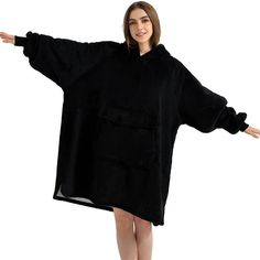 This Winter Plush Sherpa Giant Oversized Hoodie Robe has pockets in front of it to carry your essentials stuff like keys or mobile phones. You can pair this with your favorite pants or trouser to make the perfect look. It has a hoodie cap on top of it. Anyone can wear this beautiful hoodie. The pattern in this is solid. This is a loose-fit robe so it goes with the current fashion. It comes in various colors so you can choose your favorite among them. Specifications: Decoration: Pockets Material: Cozy Black Hoodie With Pockets, Oversized Black Hoodie With Side Pockets, Black Hoodie With Pockets For Loungewear, Black Outerwear With Kangaroo Pocket For Loungewear, Oversized Black Outerwear With Kangaroo Pocket, Black Cozy Outerwear With Kangaroo Pocket, Oversized Black Hoodie With Pockets, So It Goes, Purple Wine