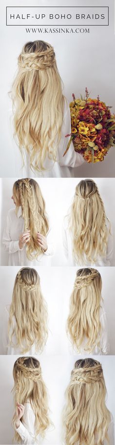 Hair Tutorial for half-up boho braids Luxy Hair, Fishtail Braid, Hair Tutorials Easy, Short Hairstyle, Boho Braids, Braided Updo, Hair Dos, Gorgeous Hair, Hair Day