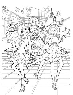 barbies coloring pages to print and color for girls with their hair in the air