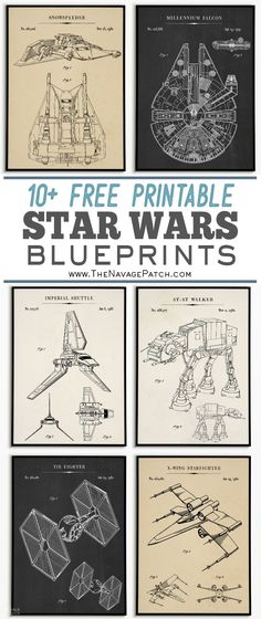 star wars blueprints are shown in black and white, with the title'10 free printable star wars blueprints '