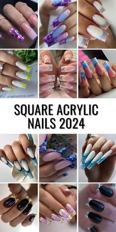 Acrylic Nail Set Ideas, Acrylic Nails Chic, Medium Square Nails Designs, Long Square Acrylic Nails Designs, Long Square Nails Designs, Medium Square Acrylic Nails Designs, Medium Square Acrylic Nails, Classic Nail Art, Classic Nail