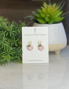 Peach Dangle Earrings, Polymer Clay Flower Studs with Peach Dangle Aproximate Drop: 23mm Cute Earrings For Mother's Day With Ear Wire, Trendy Nickel-free Earrings For Mother's Day, Cute Adjustable Earrings For Mother's Day, Cute Mother's Day Earrings With Ear Wire, Cute Personalized Earrings For Everyday, Cute Personalized Earrings For Everyday Use, Cute Personalized Drop Earrings, Trendy Handmade Earrings For Mother's Day, Earrings Polymer