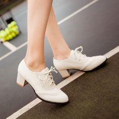 Women Lace Up High Heel Shoes – Shoeu Summer Office Lace-up Heels, Spring Brogue Oxfords With Low Heel, Spring Oxfords With Brogue Detailing And Low Heel, Spring Low Heel Brogue Oxfords, Spring Low Heel Oxfords With Brogue Detailing, White Round Toe Oxfords For Spring, Spring White Round Toe Oxfords, Formal Flat Heel Oxfords For Summer, Formal Oxfords For Summer