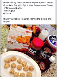 some cookies are sitting on a plate next to the ingredients for pumpkin pies and oatmeal