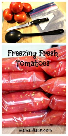 fresh tomatoes are being packaged and ready to be used in the freezer for cooking