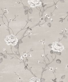 a wallpaper with white and purple flowers on it