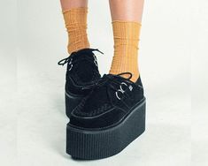 Shoes to stomp on hearts with. These bad boys’ have an all-black suede upper that sits on our lightweight VIVA stratocreeper sole that has a platform height approximately 3” at the heel and 2.5” in the front. Includes removable memory foam padding for extra comfort and inside zipper closure for easy on/off. Mens Creepers, Velvet Creepers, Platforms Boots, Creeper Boots, Platform Creepers, Black Platform Shoes, Boots Sneakers, Black Platform, Shoes Outlet