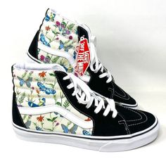 Vans Sk8-Hi Shoes Butterfly Floral Black White Canvas Size Vn0a5hxvuc0 Brand New With Box No Lid. 100% Authentic! A Lightweight, Lace-Up, High Top Shoe, The Vans Sk8-Hi Shoe Features Re-Enforced Toecaps For Durability. It Also Has Heel Cushioning And Padded Collars For Extra Comfort And Signature Rubber Waffle Outsoles For A Firmer Grip. Check Out My Store For More Models! Best Deal! Send Me A Offer Asap :) Shoes Butterfly, Black White Canvas, White Canvas Shoes, High Top Shoe, Vans Style, Vans Sk8 Hi, Black And White Canvas, Vans Black, Sk8 Hi