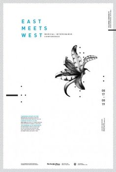 an advertisement for east meets west with a bird flying over the top of its head