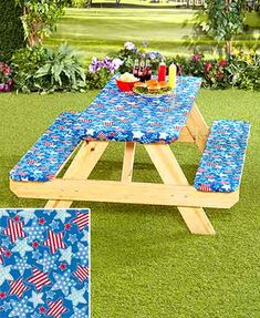 Transform the look of any picnic table with a vibrantly colored 3-Pc. Picnic Table Cover set. It's great for use on a picnic table in your backyard, forest preserve, parks or public picnic areas. Backyard Forest, Picnic Table Cover, Backyard Patio Furniture, Picnic Table Covers, Picnic Table Bench, Patio Picnic, Bench Covers, Outdoor Furniture Covers