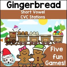 Cvc Words Games, Gingerbread Kindergarten, Gingerbread Literacy, Build A Sentence, Cvc Games, December Kindergarten, Gingerbread Train, Holiday Reading