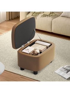 an open suitcase sitting on top of a rug