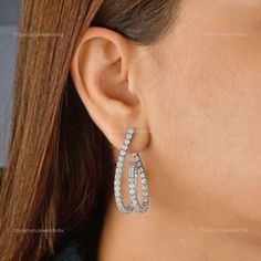 "Make yourself trendy and stylish with this 18k White Gold Earrings glittering with Diamond that will add majestic charm and elegance to your look. Exquisitely designed, this Earrings will provide you a classy look. ✧✧Welcome To Our Shop Spectrum Jewels India✧✧ \"\"Natural Brilliant Cut Diamond Earrings, 18k White Gold Exclusive Wedding Earrings Stunning Bridal Hoop Earrings, Gift For Love\"\" ★PRODUCT SPECIFICATION★ * ITEM CODE - SEE-13592 * EARRING LENGTH - 40 Millimetres Approx * METAL - 18k White Gold * 18k White Gold Weight : 16.86 gm  * GROSS WEIGHT - 18.1 gm Approx * MAKING - Handmade ★MAIN STONE DETAILS★ * STONE NAME:- Diamond * STONE SHAPE:- Round * DIAMOND WEIGHT:- 6.22 Carat * AVERAGE DIAMOND CLARITY :- SI1-S2  * DIAMOND COLOR :- H-I * SETTING USED:- Prong * STONE COLOR:- White Tanzanite Rings, Minimal Jewellery, Gift For Love, Tanzanite Ring, Exclusive Wedding, Fancy Jewellery, Minimal Jewelry, Diamond Hoop Earrings, Jewelry Earrings Hoops