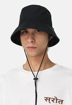 Bucket hat constructed with comfortable and light weight cotton-nylon blend fabric. Quilted brim. Adjustable drawstring with branded toggle. 100% Nylon. Bucket Hat Black, John Elliott, Himalayan, Bucket Hat, Hats, Fabric, Black