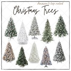 christmas trees are arranged in different colors and sizes, with the words amazon's top rated