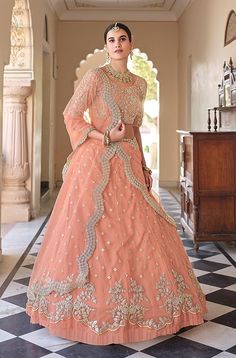 Salmon Peach, Indian Wedding Lehenga, Designer Bridal Lehenga Choli, Lehenga Suit, Designer Bridal Lehenga, Net Lehenga, Lehenga Choli Online, Ghagra Choli, Bridal Lehenga Choli