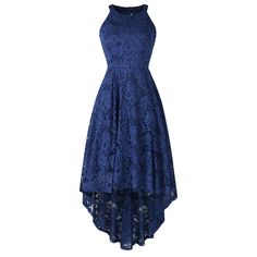 Navy Blue Sleeveless High Low Halter Lace Party Dress 6th Grade Graduation Ideas, Dress Ideas For Prom, American Themed Party, Prom Dress Pattern, Galaxy Dress, Homecoming Formal Dresses, Sleeveless Lace Dress, Long Cocktail Dress, Lace Ball Gowns