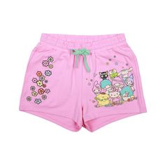 Dive into joyful comfort with these pink Hello Kitty & Friends sweat shorts. Yarn embroidery brings the full group of friends celebrating together on one leg while colorful dots decorate the other, creating an enchanting design. Crafted from 60% cotton and 40% poly French terry, they offer a perfect fit with a drawstring adjustable elastic waistband. Available in XS-XL, these officially licensed shorts are machine washable, ensuring effortless care. Immerse yourself in the heartwarming world of Shop Hello Kitty, Friends Celebrating, Yarn Embroidery, Pink Sweat, Hello Kitty Friends, Kitty Clothes, Hello Kitty Clothes, Jogging Shorts, Friends Characters