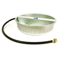 a large metal bowl with a hose attached to the top and side of it on a white background