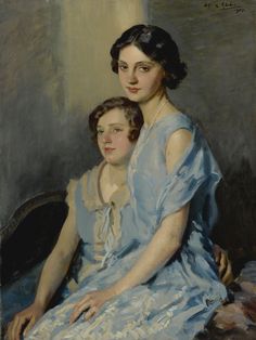 a painting of two women sitting next to each other