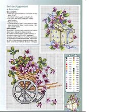 the cross stitch pattern has flowers in a basket