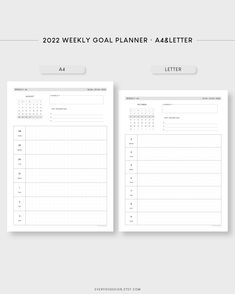 two sheets of paper with the text, 2020 weekly goal planner - aagetter