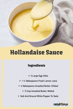 Hollandaise Sauce Ingredients: Butter, egg yolks, lemon juice, and a hint of cayenne pepper. Perfect your brunch game with this creamy classic! 🍳🍋 #HollandaiseSauce #BrunchRecipes