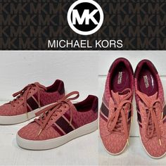 Michael Kors Poppy Stripe Lace Up Berry Sneakers Sz7.5 Mk Signature Women’s Pink Original/Brand New/With Box Michael Kors Pink Lace-up Sneakers, Pink Michael Kors Lace-up Sneakers, Michael Kors Pink Synthetic Sneakers, Michael Kors Pink Sneakers With Round Toe, Michael Kors Pink Round Toe Sneakers, Michael Kors Pink Low-top Sneakers, Casual Pink Michael Kors Sneakers, Michael Kors Low-top Sneakers With Branded Heel, Trendy Michael Kors Sneakers For Spring