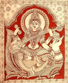 Kalamkari Motifs, Mysore Painting, Mithila Painting, Africa Art Design, Saraswati Devi, Indian Miniature