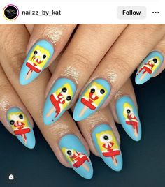 SpongeBob popsicle nails Popsicle Nails, Spongebob Popsicle, Spongebob Nails, Really Cute Nails, Round Nails, Cute Nail Art, Dope Nails