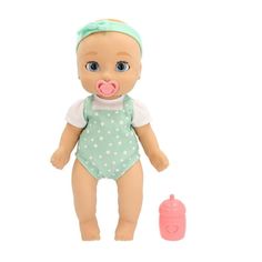 a baby doll with a pacifier in its mouth