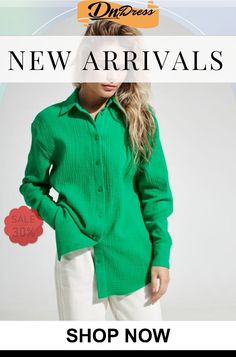 Textured Button Up Long Sleeve Shirt Spring Tops With Button Cuffs And Casual Collar, Green Button-up Solid Color Top, Solid Color Button-up Winter Top, Green Solid Color Button-up Top, Solid Color Winter Button-up Top, Green Collared Shirt With Button Closure, Winter Relaxed Fit Button-up Tops, Trendy Long Sleeve Tops With Placket, Spring Shirt With Button Closure And Casual Collar