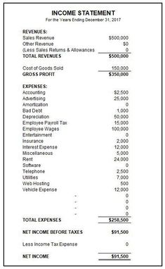 an invoice form with the words,'income statement'and taxes on it