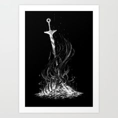 a black and white drawing of a person on fire with an anchor in the middle