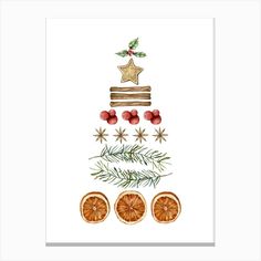 a christmas tree made out of oranges and cinnamons with star decorations on top