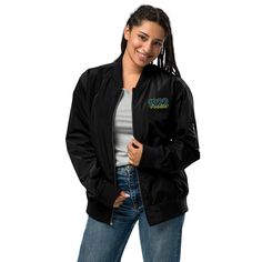 You can never go wrong with a classic bomber jacket, especially when it's high quality and made of recycled materials. This versatile bomber jacket will complement most outfits and styles, and keep you warm during the chillier days. * 100% recycled polyester * Fabric weight: 5.5 oz/yd² (156 g/m²) * Relaxed fit * Unisex sizing * Utility pocket on the sleeve * Rib-knit banding at collar, cuffs, and hem * Premium YKK zipper * Blank product sourced from China This product is made especially for you Sigma Gamma Rho, Recycled Polyester Fabric, Ykk Zipper, Rib Knit, Fabric Weights, Favorite Outfit, Mens Jackets, Bomber Jacket, Bathing Beauties