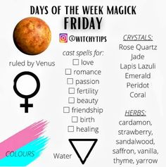 the days of the week magick friday with zodiac signs and other astrological symbols