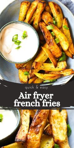 air fryer french fries on a plate with ranch dressing