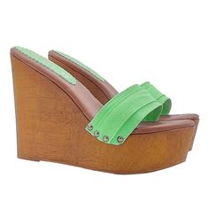 Clogs with Wedge brown wood effect base with double green band Comfortable padded insole Wedge height 13 cm and plateau 4 cm Stable and comfortable made entirely in Italy Craftsmanship. Manufactured by Kiara Shoes BEFORE COMPLETING YOUR PURCHASE DO NOT FORGET TO CHECK THE SIZE! Green Round Toe Summer Clogs, Green Heels With Wooden Heel For Summer, Green High Heel Platform Sandals, Green Sandals With Wooden Heel For Summer, Green Platform Wedge Sandals With Open Heel, Green Platform Slippers For Beach, Green Platform Slippers For The Beach, Green Open Toe Heels With Wooden Heel, Green Platform Clogs With Round Toe