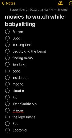 the movies to watch while babysitting list is displayed on a cell phone screen