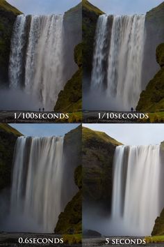 two pictures showing the same waterfall as they appear to be in different directions, and one is