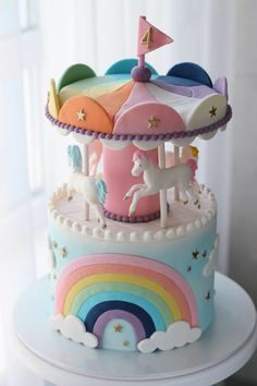 Carousel cake decor inspo, Carousel cake, 1Birthday cake, cute cake Unicorn Carousel Cake, Carousel Cake Girl, Carousel Cake Ideas, 1birthday Cake, Carousel Birthday Cake, 1st Birthday Cake Designs, Pink 1st Birthday, Cake Cute, Carousel Cake