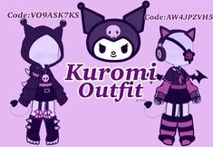 an image of two cartoon cats with headphones on and the words kuromi outfit