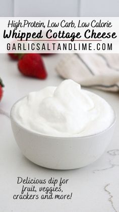 A bowl of whipped cottage cheese. Sweet Cottage Cheese Dip, Veggie Dip With Cottage Cheese, Cottage Cheese Veggie Dip Recipes, Cottage Cheese Based Dip, Cottage Cheese Spread, Veggie Dip Cottage Cheese, Dip For Fruit, Whipped Cottage Cheese, Cottage Cheese Recipe