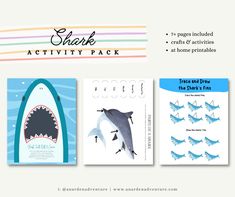 the shark activity pack includes two cards and four envelopes