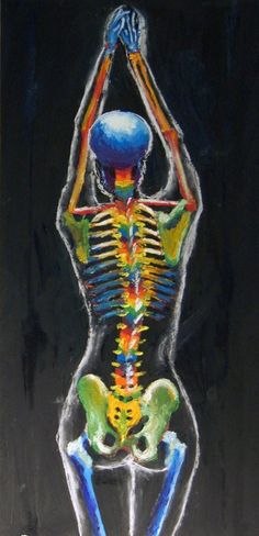 a painting of a skeleton holding a human body